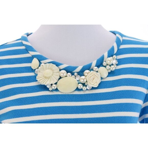 Susan Graver Sz XS Embellished Bib Pullover Sweatshirt Blouse Top Blue Striped - Picture 3 of 8